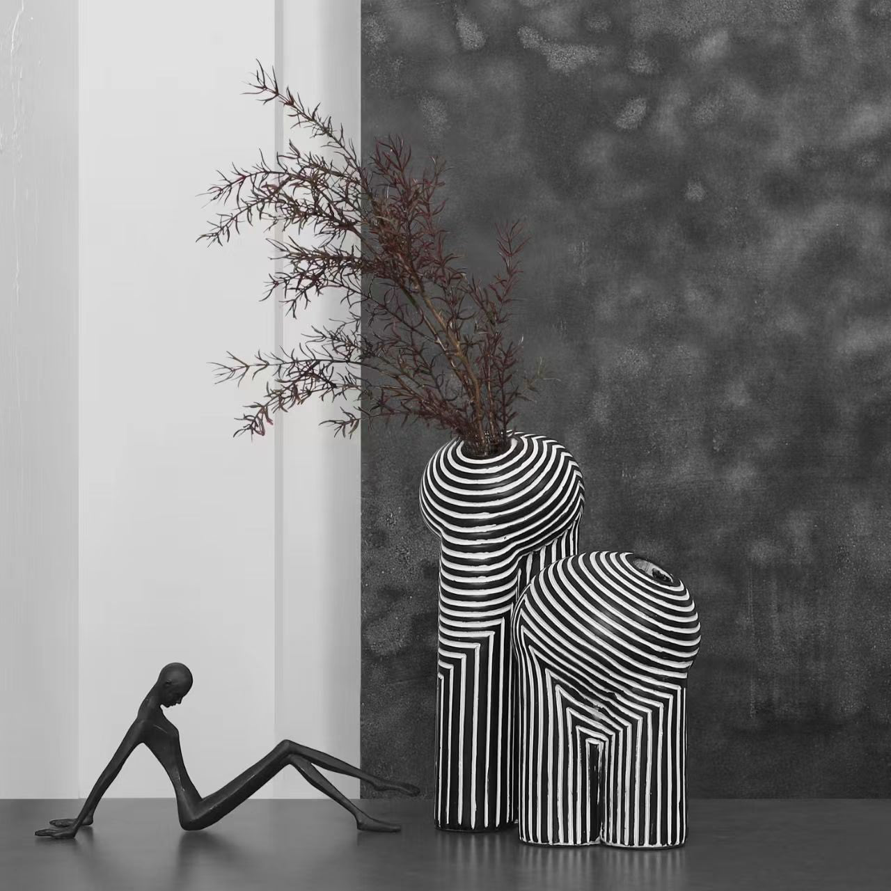 Creative Black-and-white Striped Vases European-style Flower Arrangement Model Room Hotel Living Room Decoration Home Decoration acacuss