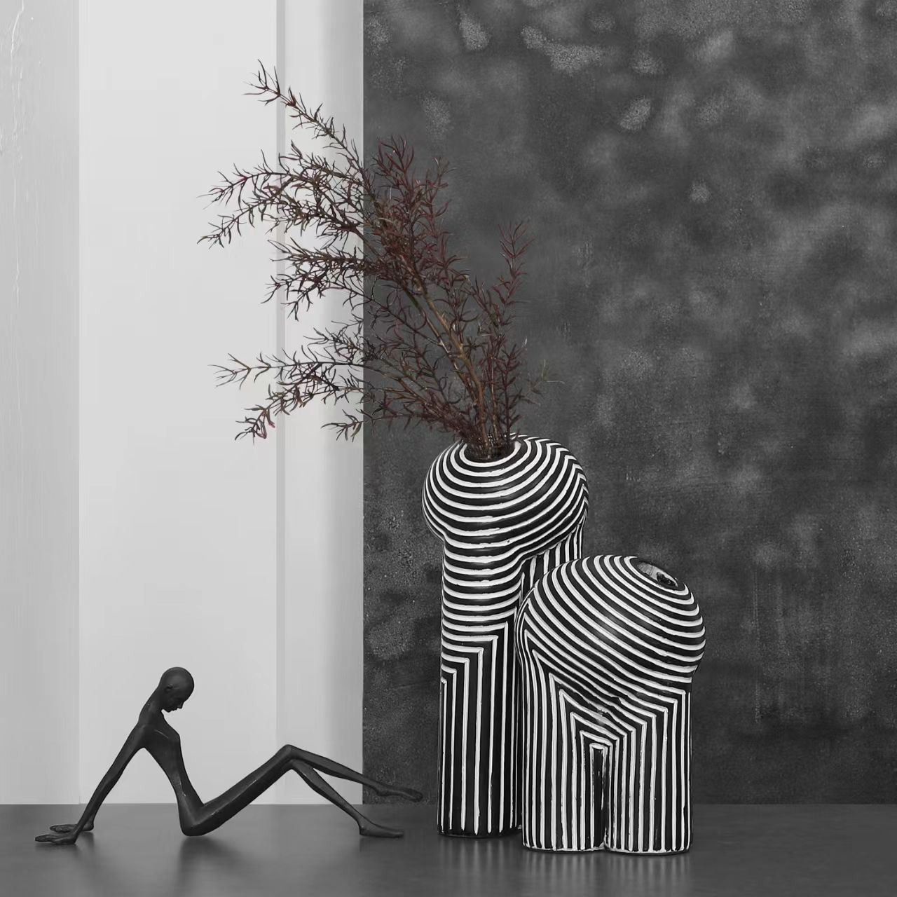 Creative Black-and-white Striped Vases European-style Flower Arrangement Model Room Hotel Living Room Decoration Home Decoration acacuss