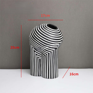 Creative Black-and-white Striped Vases European-style Flower Arrangement Model Room Hotel Living Room Decoration Home Decoration acacuss