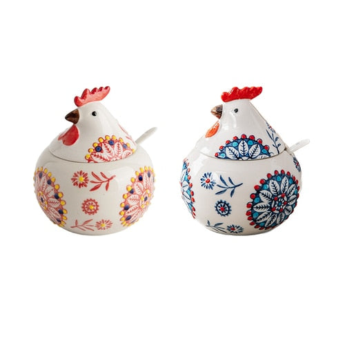 Creative Ceramic Hen Seasoning Box Salt Sugar Pepper Jar Large Capacity Spice Jar Soy Sauce Vinegar Pepper Bottle Kitchen Items acacuss