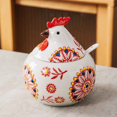 Creative Ceramic Hen Seasoning Box Salt Sugar Pepper Jar Large Capacity Spice Jar Soy Sauce Vinegar Pepper Bottle Kitchen Items acacuss