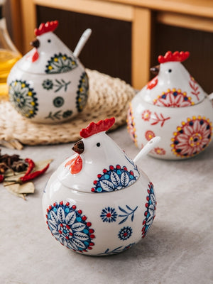 Creative Ceramic Hen Seasoning Box Salt Sugar Pepper Jar Large Capacity Spice Jar Soy Sauce Vinegar Pepper Bottle Kitchen Items acacuss