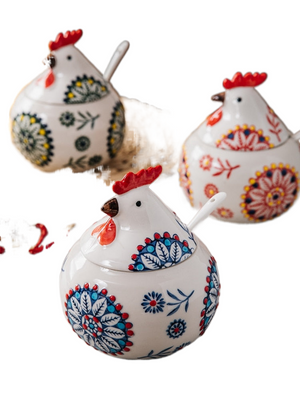 Creative Ceramic Hen Seasoning Box Salt Sugar Pepper Jar Large Capacity Spice Jar Soy Sauce Vinegar Pepper Bottle Kitchen Items acacuss