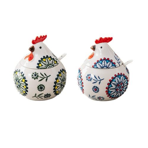 Creative Ceramic Hen Seasoning Box Salt Sugar Pepper Jar Large Capacity Spice Jar Soy Sauce Vinegar Pepper Bottle Kitchen Items acacuss