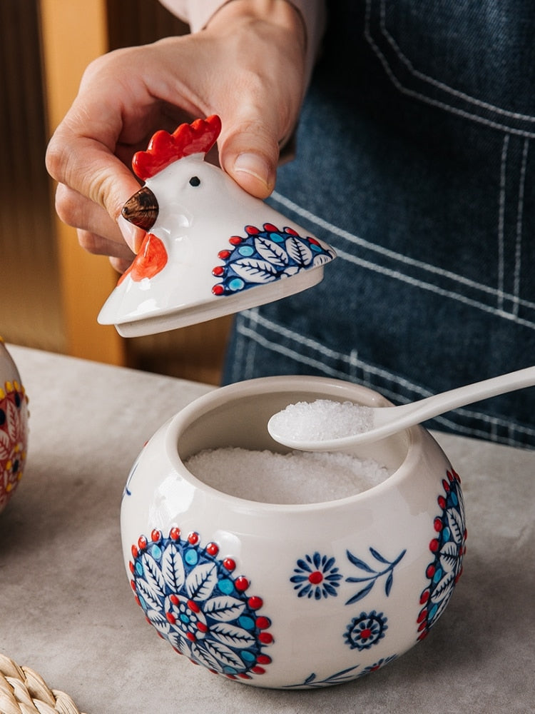 Creative Ceramic Hen Seasoning Box Salt Sugar Pepper Jar Large Capacity Spice Jar Soy Sauce Vinegar Pepper Bottle Kitchen Items acacuss