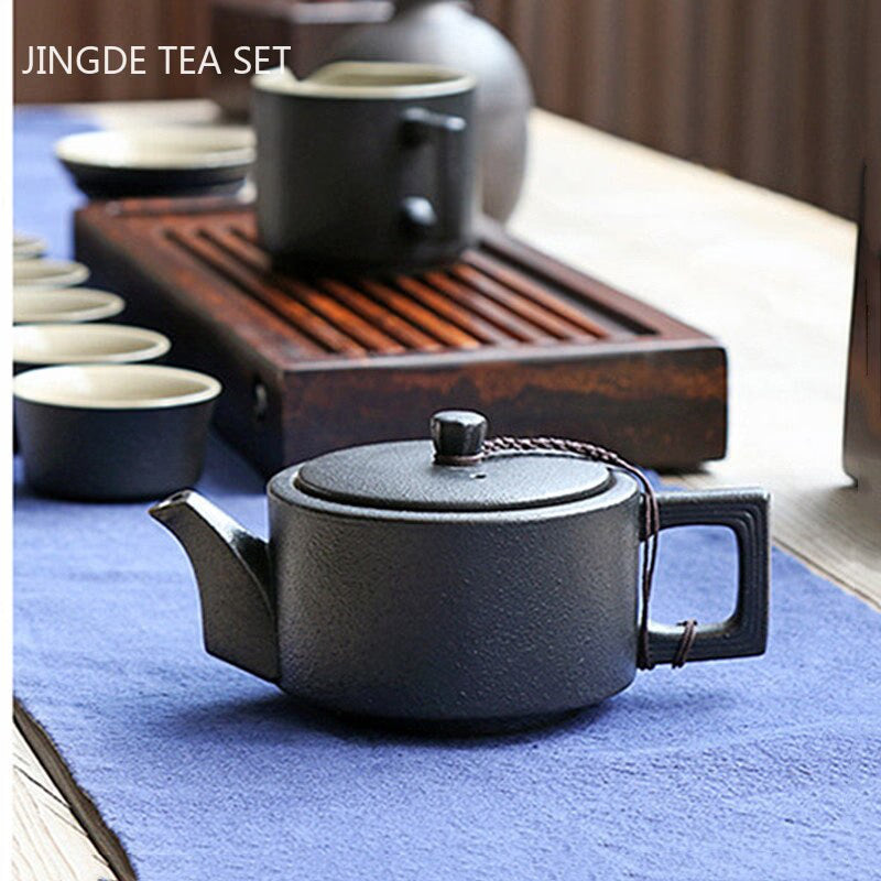 Creative Coarse Pottery Teapot Tea Infuser Antique Black Porcelain Puer'eh Tea Pot Japanese Tea Set Handmade Ceramic Teaware acacuss