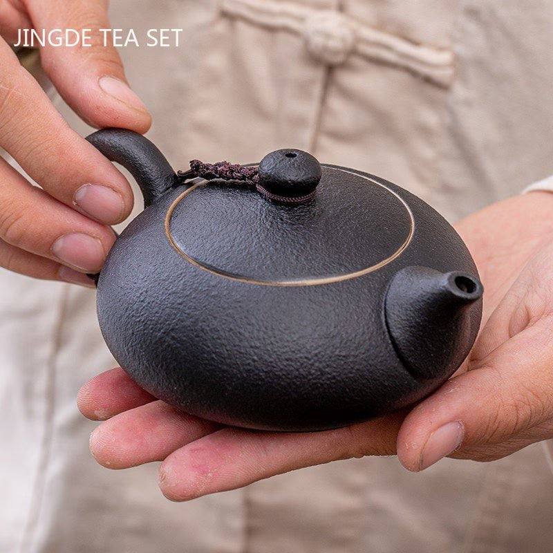 Creative Coarse Pottery Teapot Tea Infuser Antique Black Porcelain Puer'eh Tea Pot Japanese Tea Set Handmade Ceramic Teaware acacuss