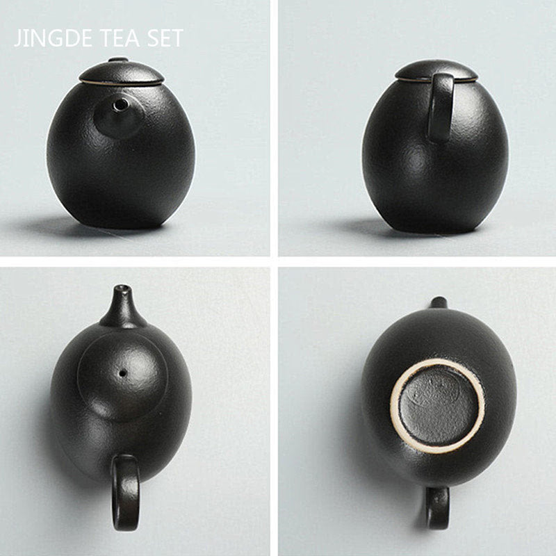 Creative Coarse Pottery Teapot Tea Infuser Antique Black Porcelain Puer'eh Tea Pot Japanese Tea Set Handmade Ceramic Teaware acacuss