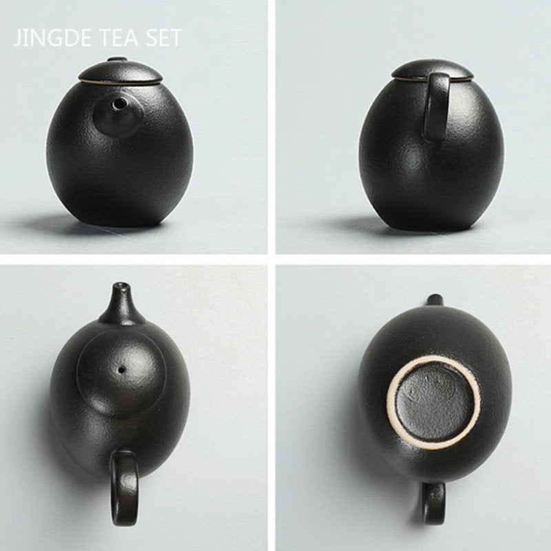 Creative Coarse Pottery Teapot Tea Infuser Antique Black Porcelain Puer'eh Tea Pot Japanese Tea Set Handmade Ceramic Teaware acacuss