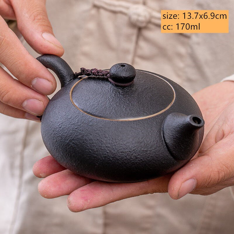 Creative Coarse Pottery Teapot Tea Infuser Antique Black Porcelain Puer'eh Tea Pot Japanese Tea Set Handmade Ceramic Teaware acacuss