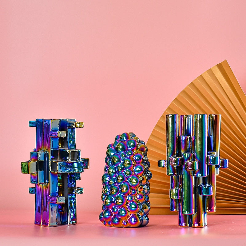 Creative Color Mosaic Ceramic Vase Robot Abstract Crafts Living Room Decoration Home Vase Friend Gift Nordic Decorative Home acacuss