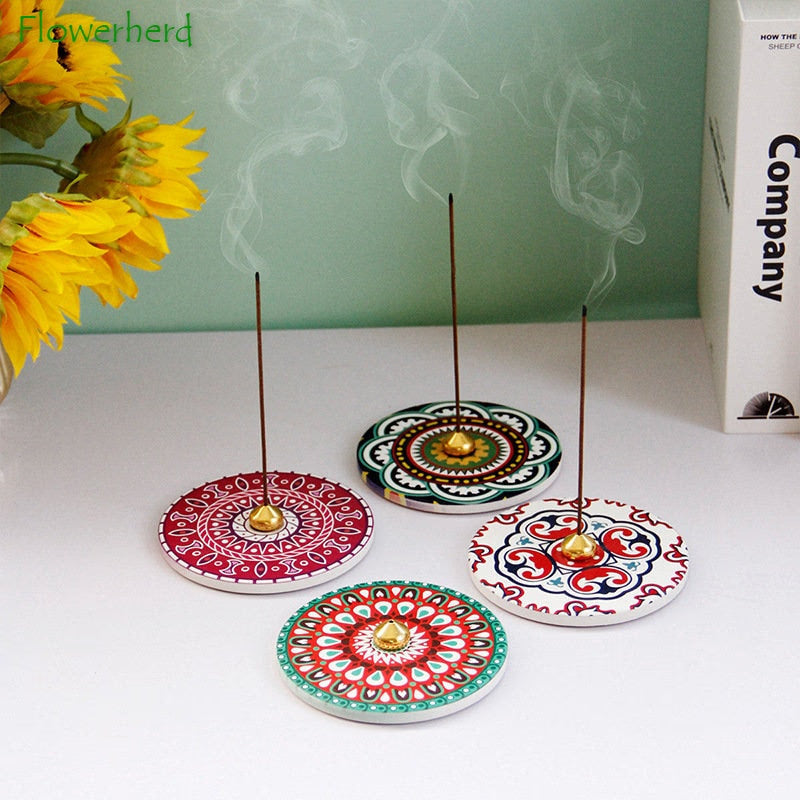 Creative Colour Printed Incense Burner Ceramic Incense Holder Middle East Arabesque Incense Holder Incense Burners acacuss