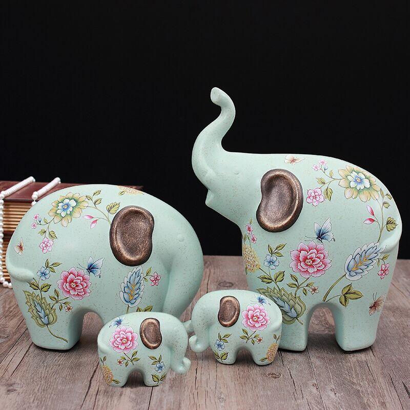 Creative Elephant Ornaments A Family of Three Four Lucky Side Room Living Room TV Cabinet Porch Decorations Gifts  Figurines acacuss