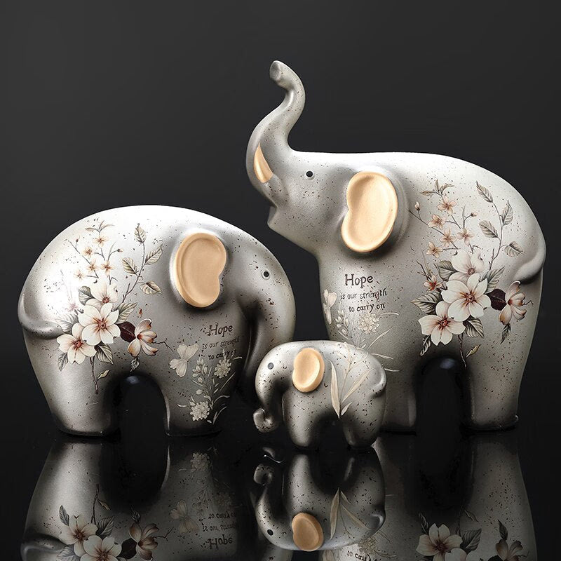 Creative Elephant Ornaments A Family of Three Four Lucky Side Room Living Room TV Cabinet Porch Decorations Gifts  Figurines acacuss