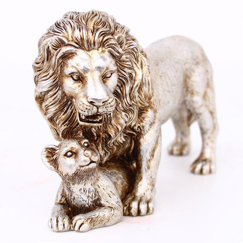 Creative European Figurine Golden Lion Ornament Resin Craft Home Decorations Office Table Restaurant Decorative Accessories acacuss