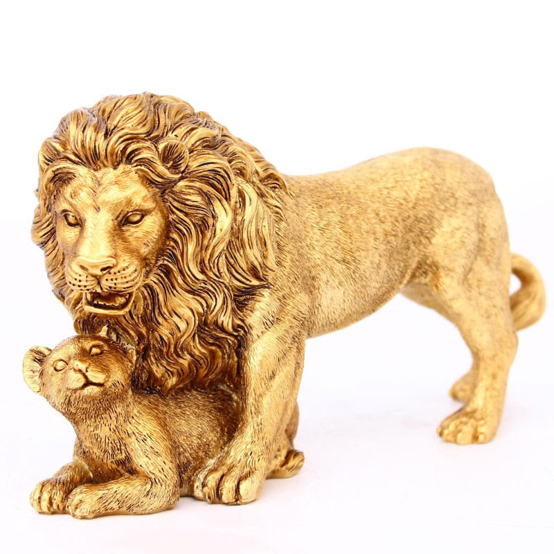Creative European Figurine Golden Lion Ornament Resin Craft Home Decorations Office Table Restaurant Decorative Accessories acacuss