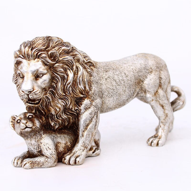 Creative European Figurine Golden Lion Ornament Resin Craft Home Decorations Office Table Restaurant Decorative Accessories acacuss