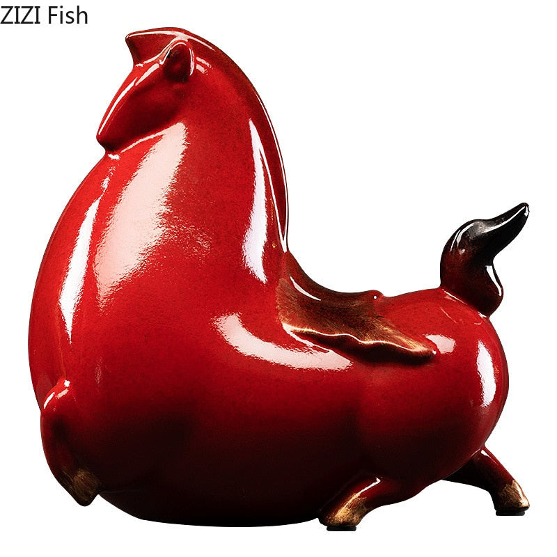 Creative Fat Horse Porcelain Statue Desk Ornaments Horse Ceramic Sculpture Living Room Decoration Crafts Vintage Home Decor acacuss