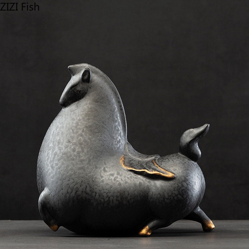 Creative Fat Horse Porcelain Statue Desk Ornaments Horse Ceramic Sculpture Living Room Decoration Crafts Vintage Home Decor acacuss
