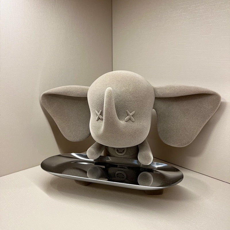 Creative Flocking Dumbo Tray Home Decoration Art Statue Entrance Key Storage Living Room Decoration Tray Cartoon Home Decoration acacuss