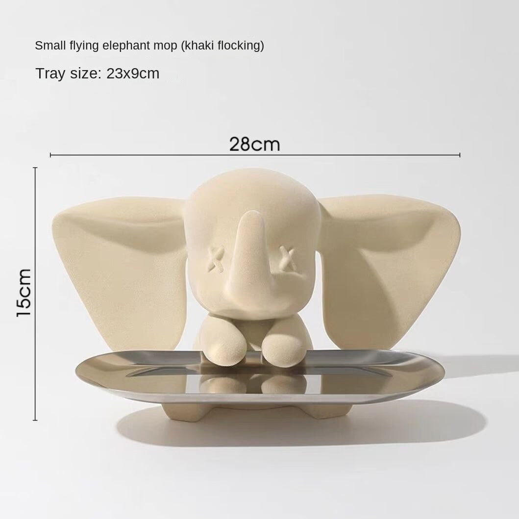 Creative Flocking Dumbo Tray Home Decoration Art Statue Entrance Key Storage Living Room Decoration Tray Cartoon Home Decoration acacuss