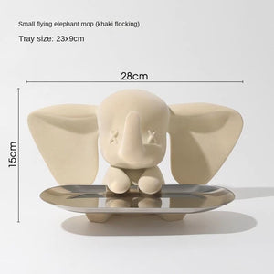 Creative Flocking Dumbo Tray Home Decoration Art Statue Entrance Key Storage Living Room Decoration Tray Cartoon Home Decoration acacuss