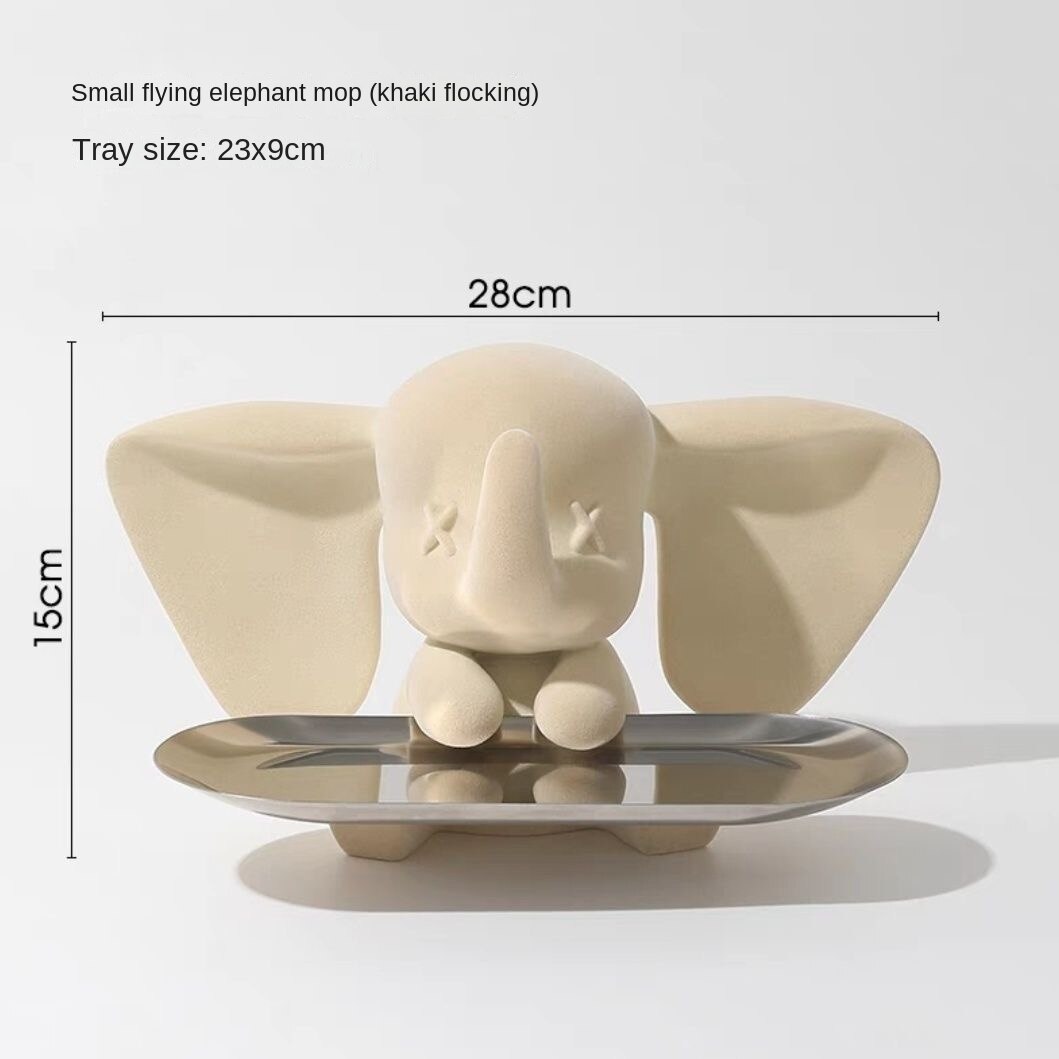 Creative Flocking Dumbo Tray Home Decoration Art Statue Entrance Key Storage Living Room Decoration Tray Cartoon Home Decoration acacuss