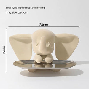 Creative Flocking Dumbo Tray Home Decoration Art Statue Entrance Key Storage Living Room Decoration Tray Cartoon Home Decoration acacuss
