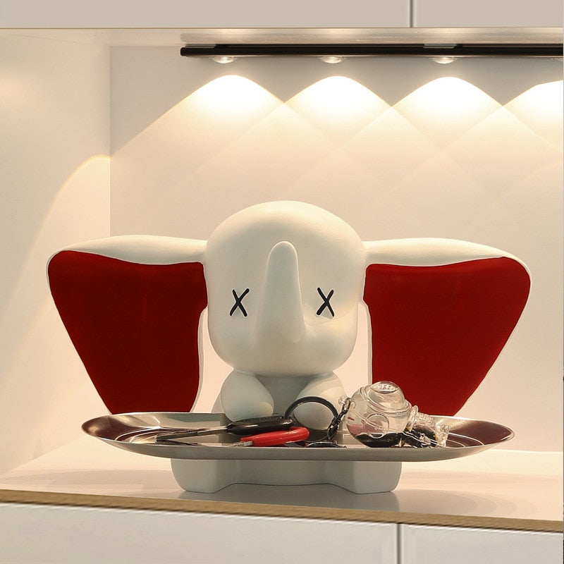 Creative Flocking Dumbo Tray Home Decoration Art Statue Entrance Key Storage Living Room Decoration Tray Cartoon Home Decoration acacuss