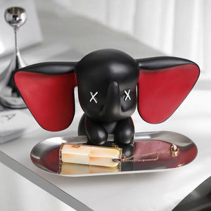 Creative Flocking Dumbo Tray Home Decoration Art Statue Entrance Key Storage Living Room Decoration Tray Cartoon Home Decoration acacuss