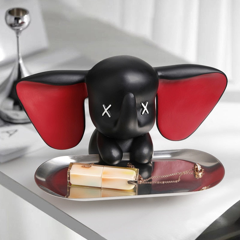 Creative Flocking Dumbo Tray Home Decoration Art Statue Entrance Key Storage Living Room Decoration Tray Cartoon Home Decoration acacuss