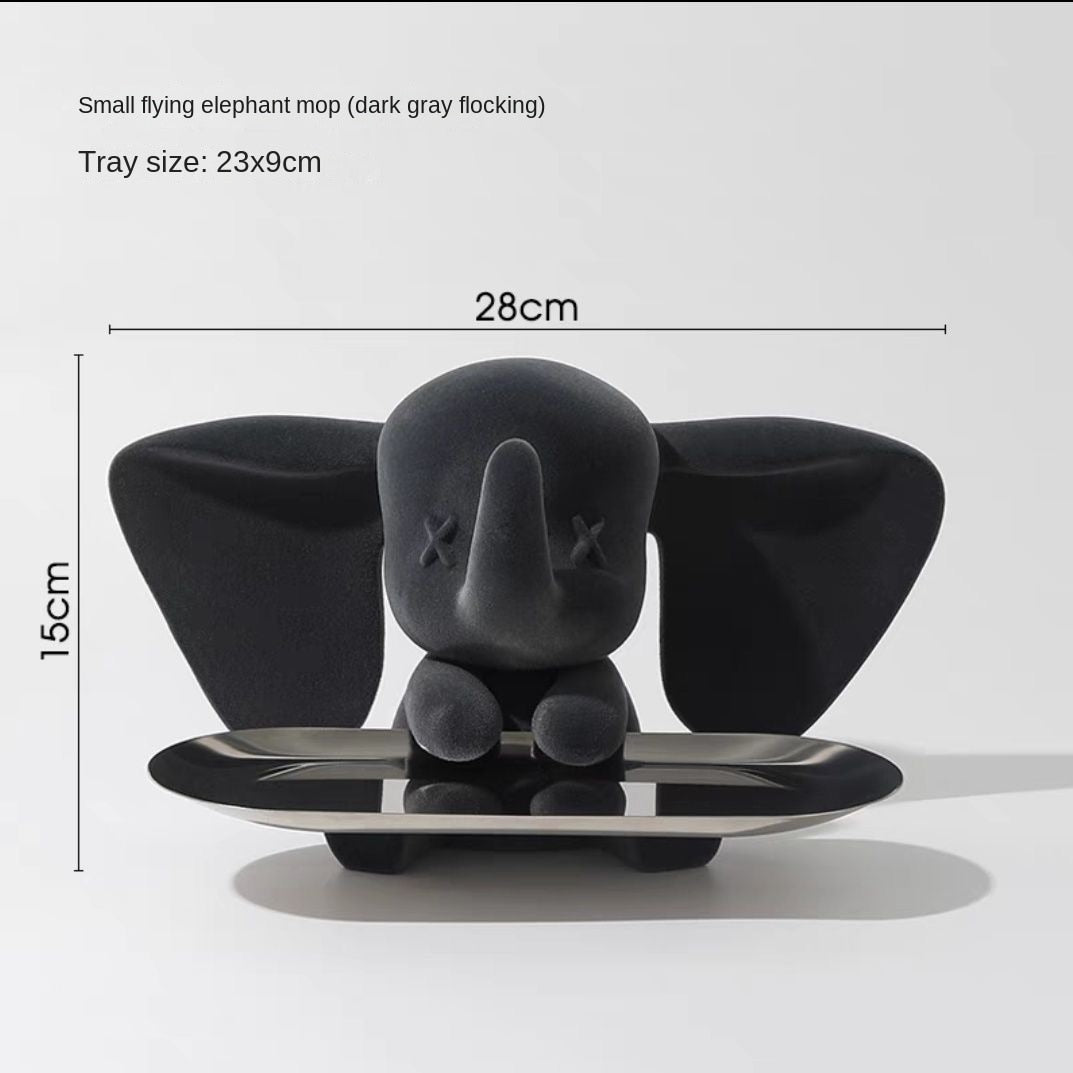 Creative Flocking Dumbo Tray Home Decoration Art Statue Entrance Key Storage Living Room Decoration Tray Cartoon Home Decoration acacuss