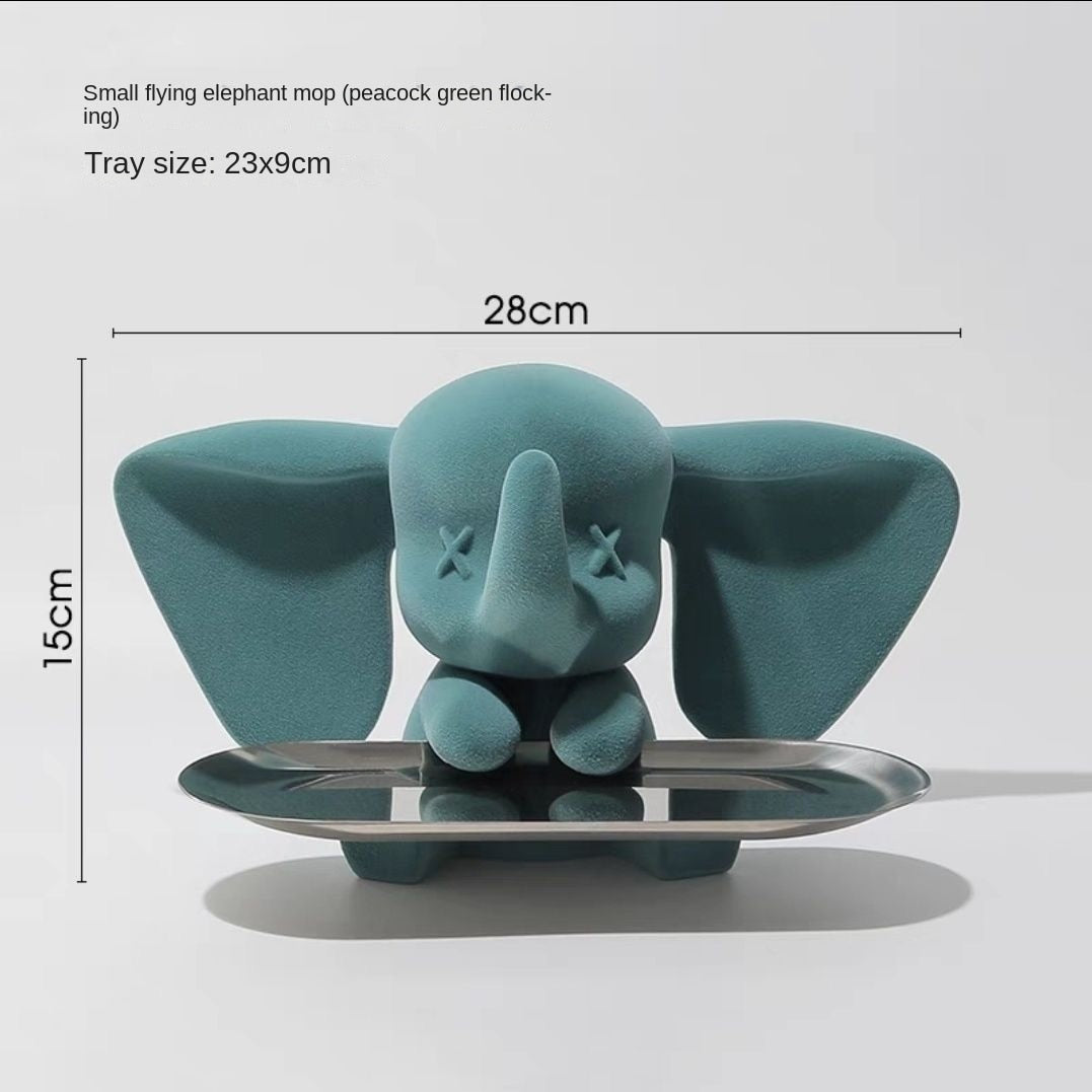 Creative Flocking Dumbo Tray Home Decoration Art Statue Entrance Key Storage Living Room Decoration Tray Cartoon Home Decoration acacuss