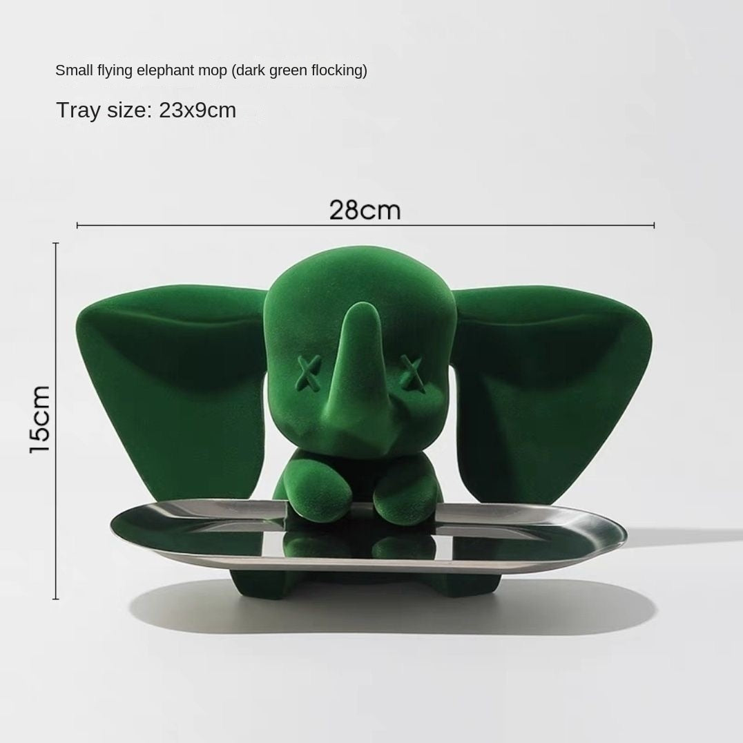 Creative Flocking Dumbo Tray Home Decoration Art Statue Entrance Key Storage Living Room Decoration Tray Cartoon Home Decoration acacuss