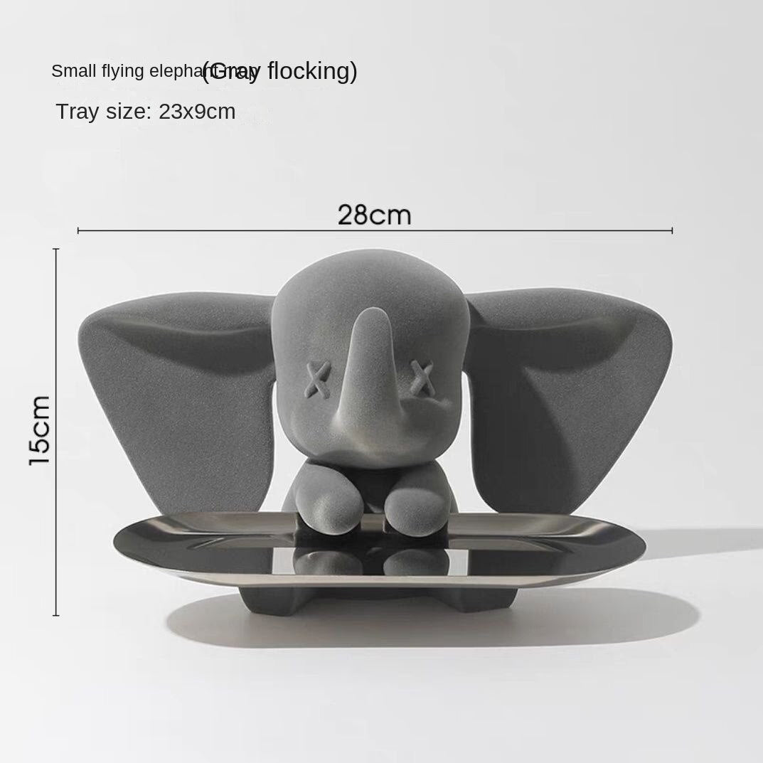 Creative Flocking Dumbo Tray Home Decoration Art Statue Entrance Key Storage Living Room Decoration Tray Cartoon Home Decoration acacuss