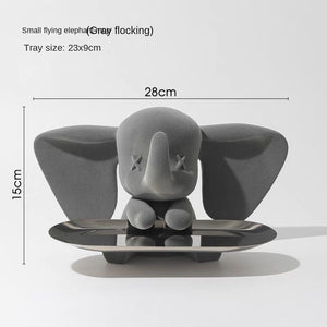 Creative Flocking Dumbo Tray Home Decoration Art Statue Entrance Key Storage Living Room Decoration Tray Cartoon Home Decoration acacuss