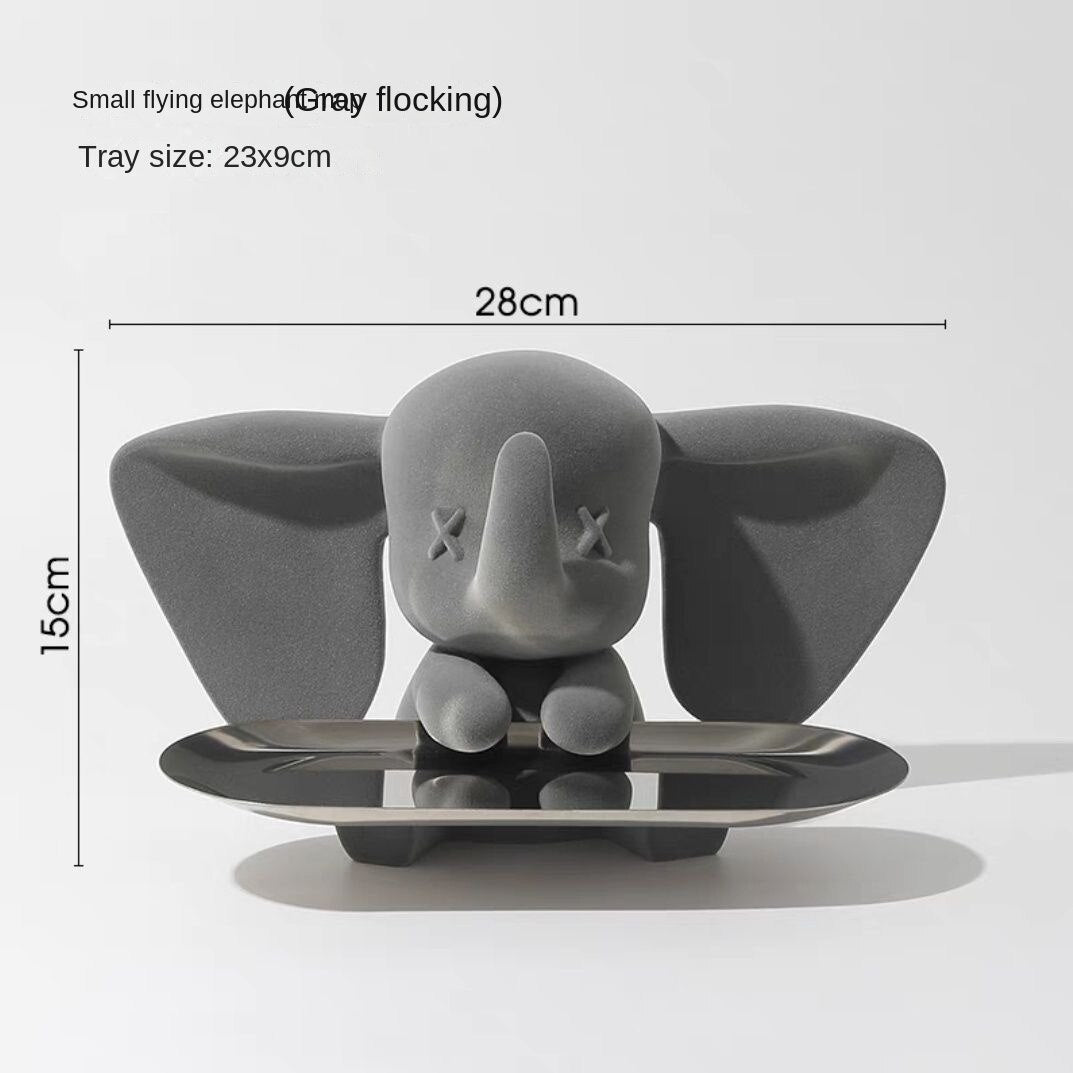 Creative Flocking Dumbo Tray Home Decoration Art Statue Entrance Key Storage Living Room Decoration Tray Cartoon Home Decoration acacuss