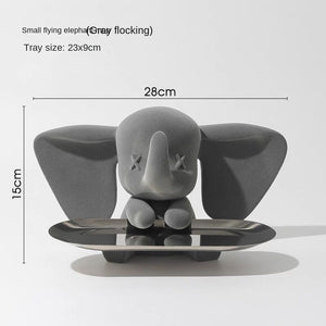 Creative Flocking Dumbo Tray Home Decoration Art Statue Entrance Key Storage Living Room Decoration Tray Cartoon Home Decoration acacuss