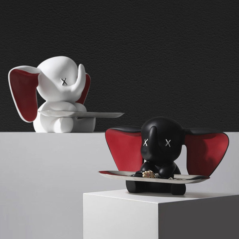 Creative Flocking Dumbo Tray Home Decoration Art Statue Entrance Key Storage Living Room Decoration Tray Cartoon Home Decoration acacuss