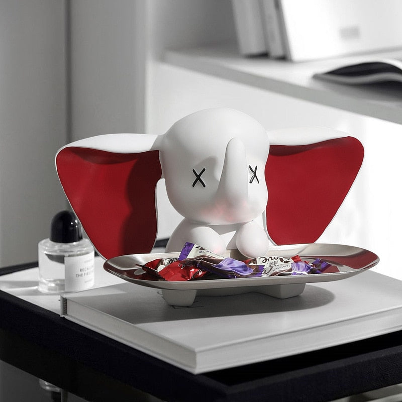 Creative Flocking Dumbo Tray Home Decoration Art Statue Entrance Key Storage Living Room Decoration Tray Cartoon Home Decoration acacuss