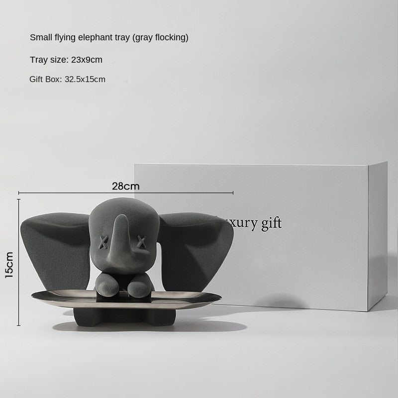 Creative Flocking Dumbo Tray Home Decoration Art Statue Entrance Key Storage Living Room Decoration Tray Cartoon Home Decoration acacuss