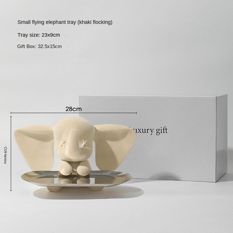 Creative Flocking Dumbo Tray Home Decoration Art Statue Entrance Key Storage Living Room Decoration Tray Cartoon Home Decoration acacuss