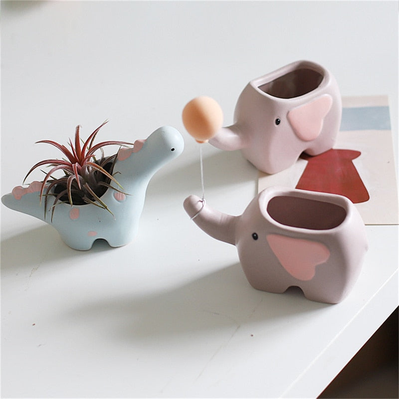 Creative Flower Shape Plant Pot Ceramic Pots for Flowers Cartoon Elephant Dinosaur Succulent Pot Cute Home Table Decor Vase acacuss