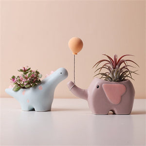 Creative Flower Shape Plant Pot Ceramic Pots for Flowers Cartoon Elephant Dinosaur Succulent Pot Cute Home Table Decor Vase acacuss