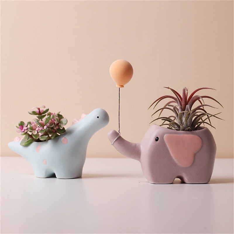 Creative Flower Shape Plant Pot Ceramic Pots for Flowers Cartoon Elephant Dinosaur Succulent Pot Cute Home Table Decor Vase acacuss