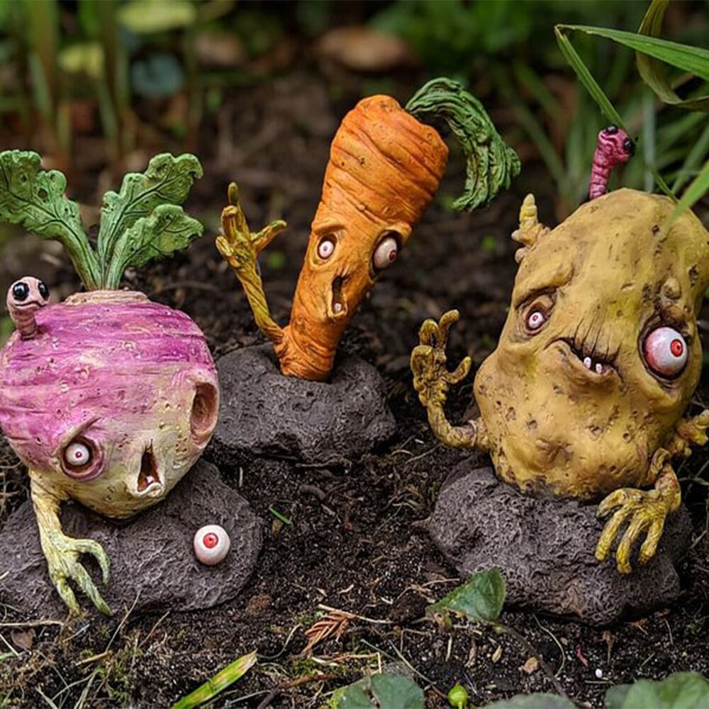 Creative Fruit and Vegetable Zombie Decorative Figurines Halloween Decoration Crafts Ornament Garden Home Decoration Accessories acacuss