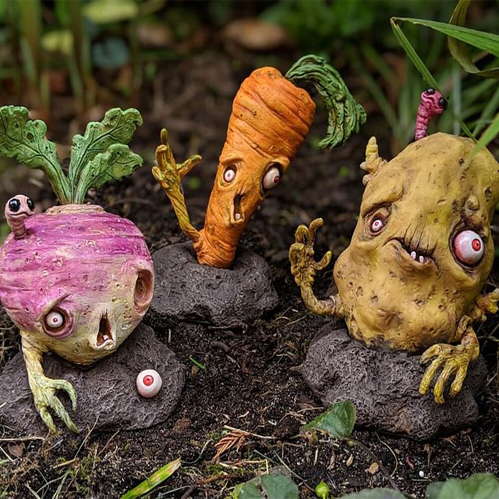 Creative Fruit and Vegetable Zombie Decorative Figurines Halloween Decoration Crafts Ornament Garden Home Decoration Accessories acacuss