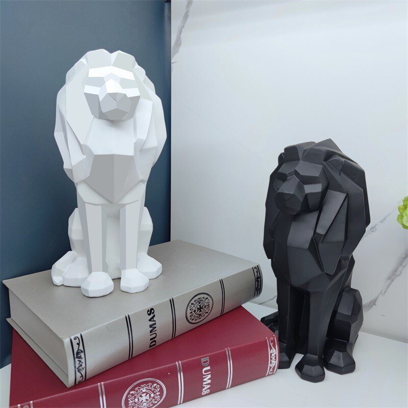 Creative Geometric Lion Resin Craft Statue Home Entrance Hotel Living Room Bedroom Personality Sculpture Ornament acacuss