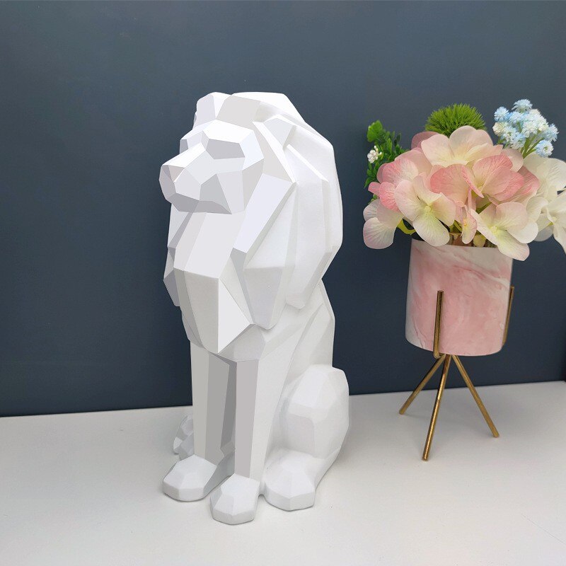Creative Geometric Lion Resin Craft Statue Home Entrance Hotel Living Room Bedroom Personality Sculpture Ornament acacuss