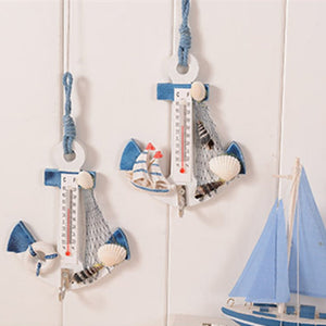 Creative Gift Wood Anchor Thermometer Crafts Art Wall Hanging Hook Meter Gauge Shell Nautical Decor Vintage Home Decoration acacuss